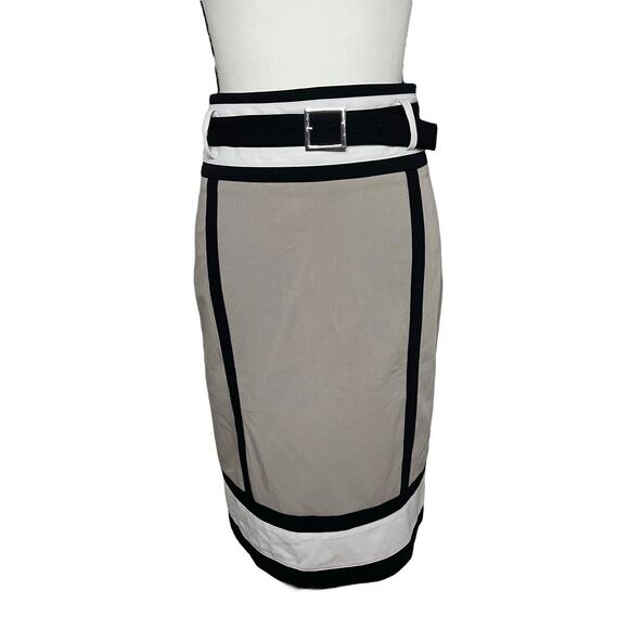 Worthington Size 10 Color Block Black Tan and White Straight Pencil Skirt - Picture 1 of 8